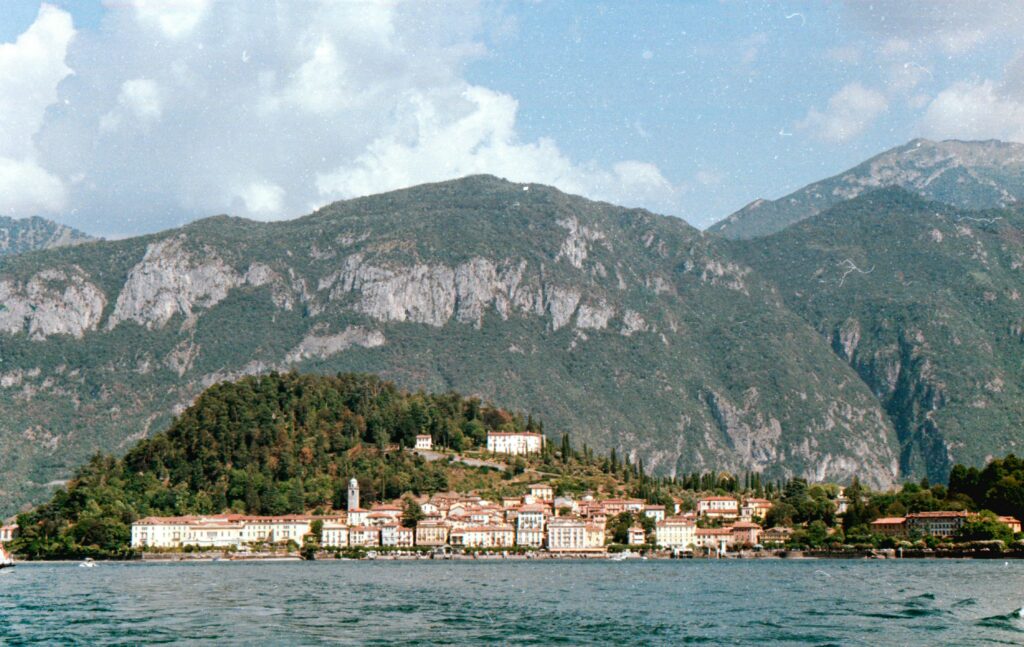 Beautiful Bellagio village with mountain backdrop on Lake Como, Italy before the opera in Milan