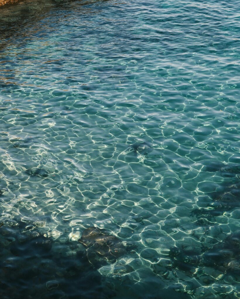 Turquoise Mediterranean waters near a luxury beach club in Mallorca