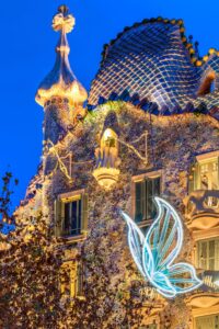 Christmas lights on Paseo de Gracia, Barcelona during the winter festive season