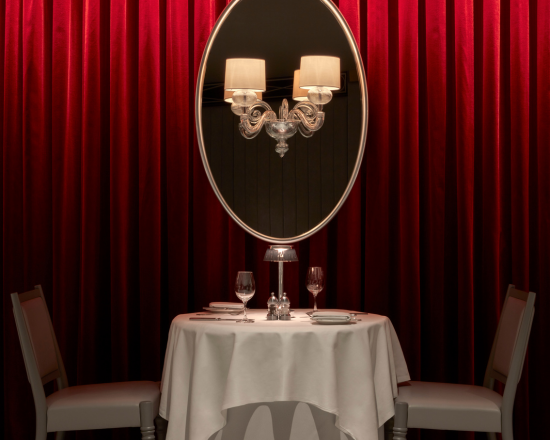 Ludwig Zwei Restaurant at the Bayerische Staatsoper Reserved intermission table prepared before an opera performance.